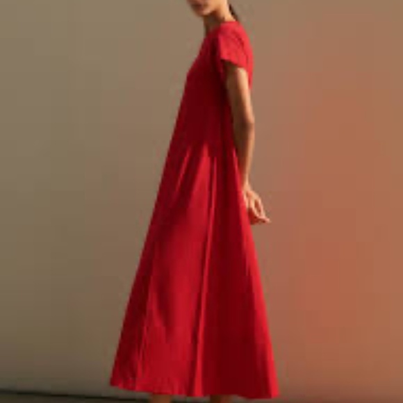 Me + Em Slub Jersey Short Sleeve Midi Swing Tee Dress Size 4 Pockets A-Line Red - Picture 1 of 7